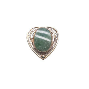 Catamore 1/20 12k Gold Filled Green Stone Heart Filigree Brooch Pin Vintage
